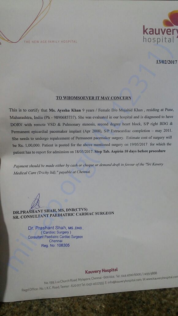 Pls see hospital letter