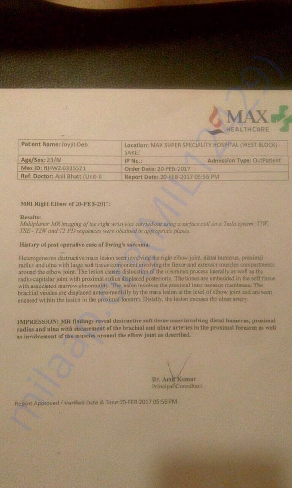 MRI report for Joyjit's elbow