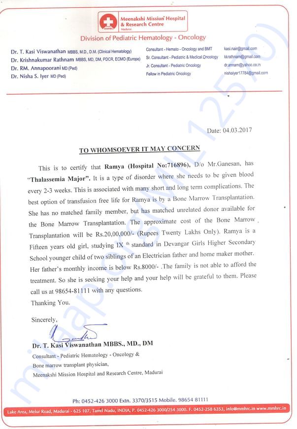 Letter from the hospital