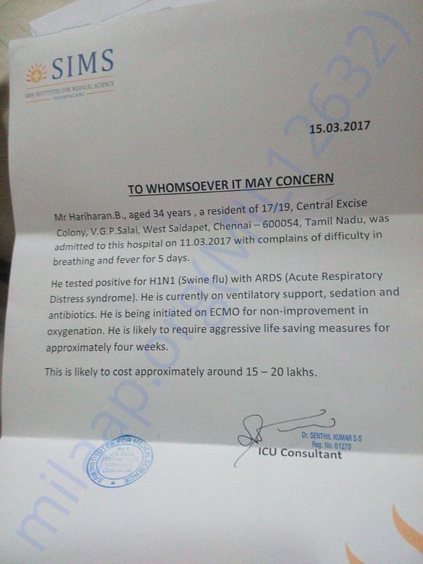 Doctors certificate as to how much approximately the costs would be