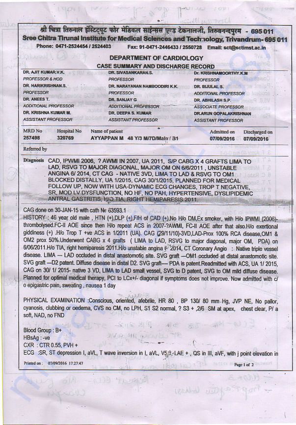 Open Heart Surgery - Report (Father - Ayyappan)