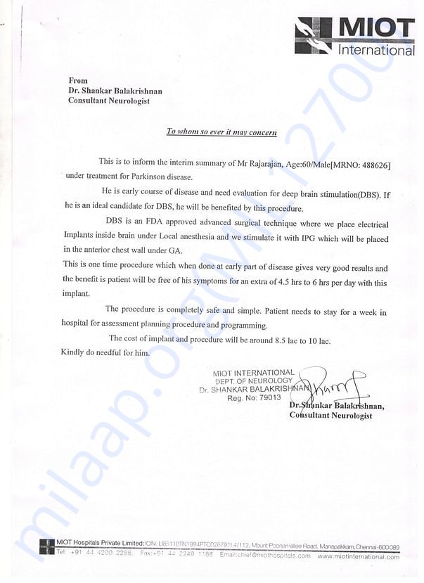 Concern letter from his doctor