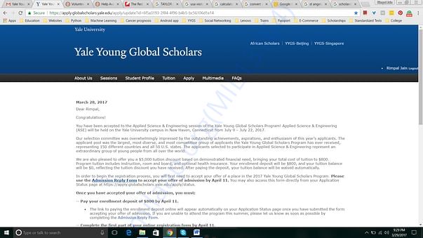 Acceptance letter