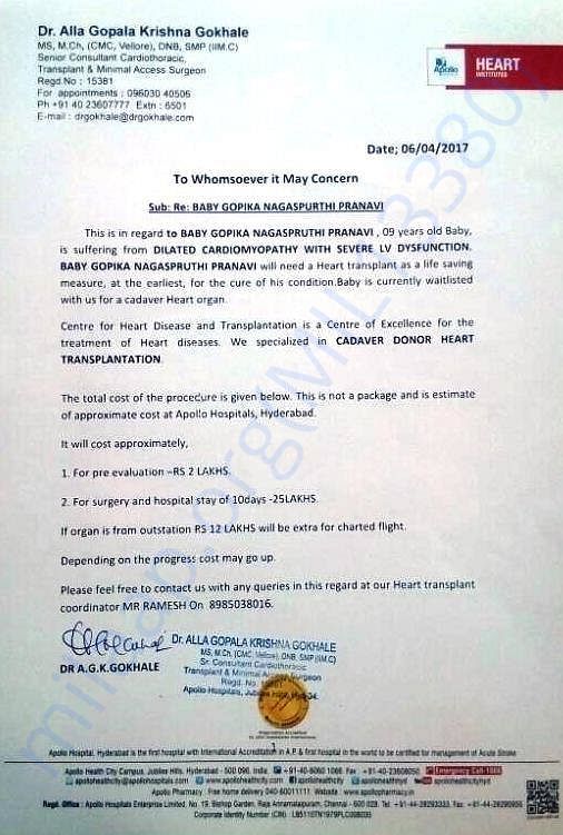 Doctors letter from Apollo Hospital