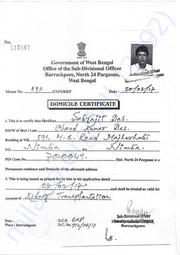 Domicile certificate