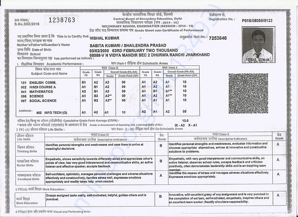 This is a my 10th class marks sheet
