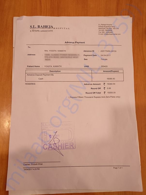 S.L. Raheja Advance Payment bill