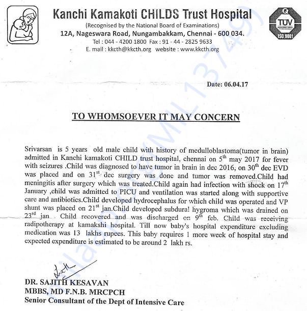 Certificate from hospital excluding medicines