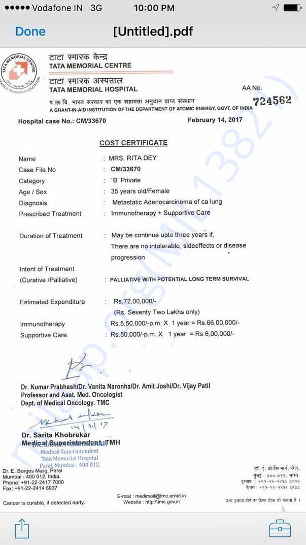 Treatment Estimate Letter