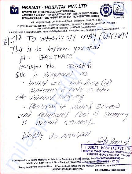 Estimate from Hospital.