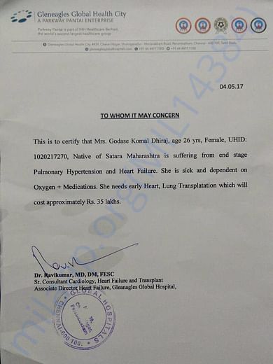 Doctor's certificate about transplantation
