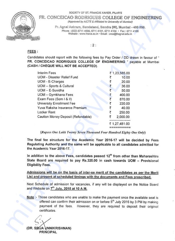 Last year's fee details