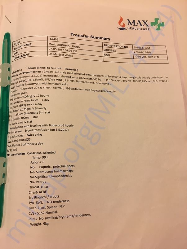 Doctor Report while admission.
