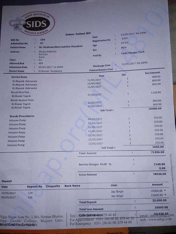 SIDS Hospital's bill