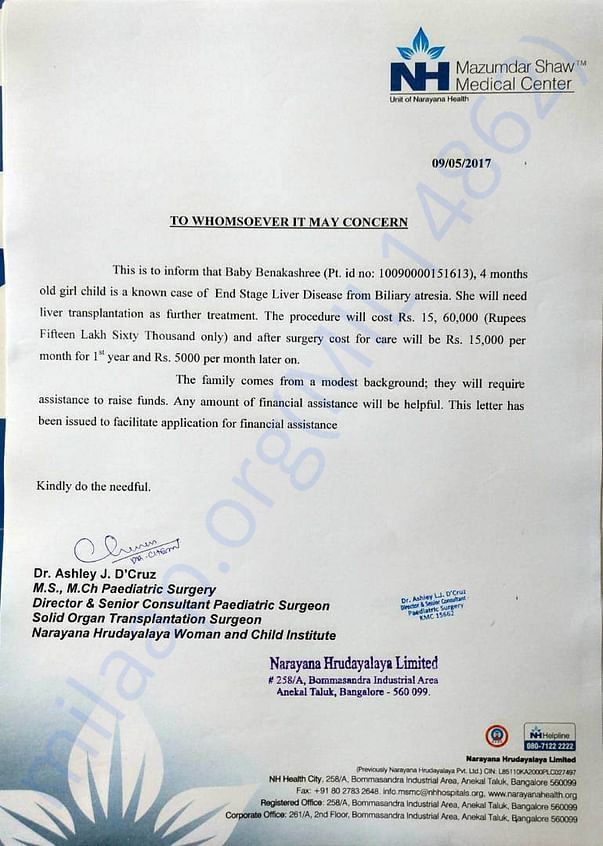 Letter from Hospital
