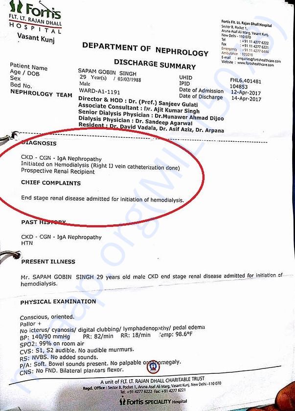 Dignosis Report Stating I am at end statge renal failure