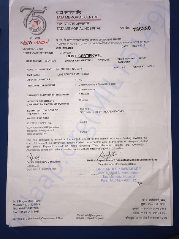 Cost certificate