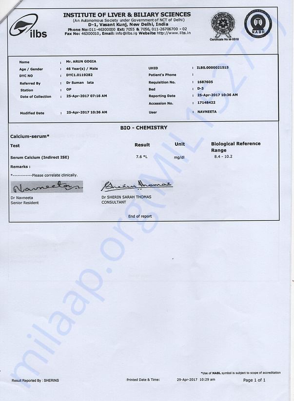 Calcium serium report