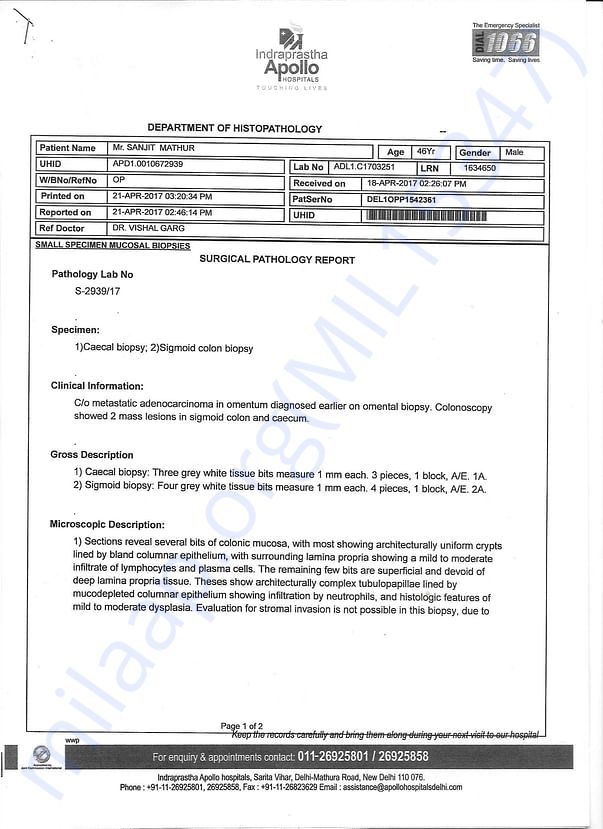 BIOPSY OF COLON -PAGE 1