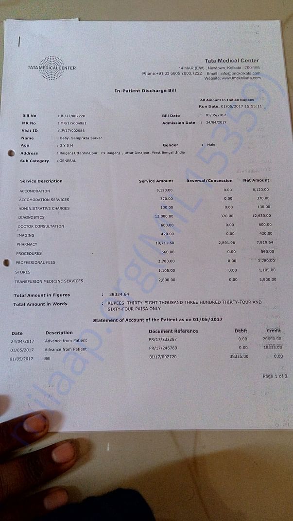 Some of hospital bill