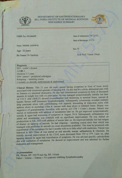 Medical Record - 12 - 1st Hospital Admission Discharge Card - 1