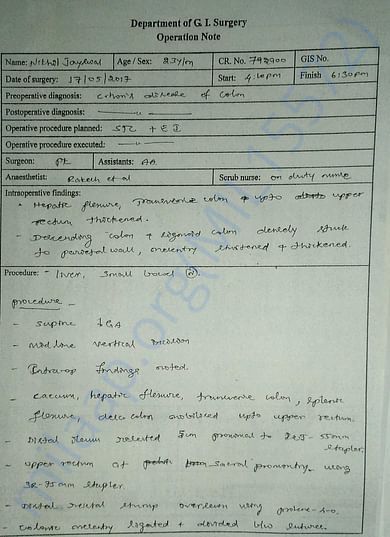Medical Record - 23 - 5th Hospital Admission - Operation Note - 1