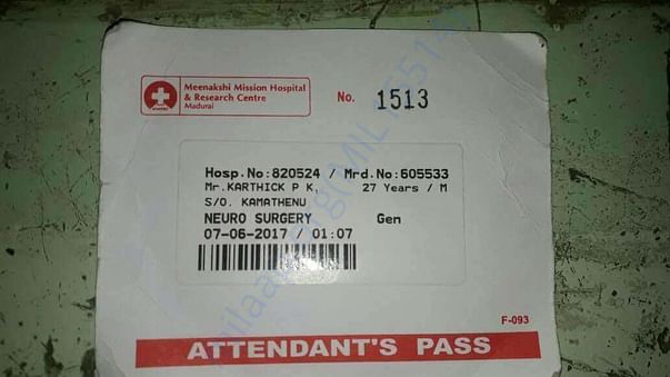 This is the Attendant's pass for the Surgery.