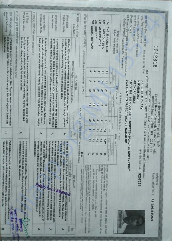 10 class marksheet