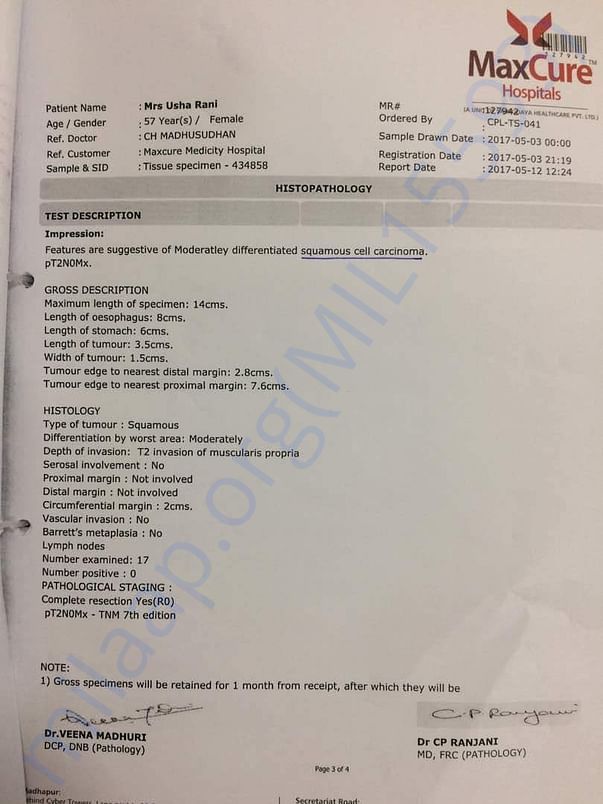 Histopathology report