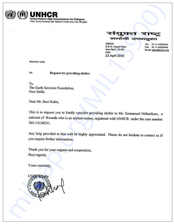 A letter from the UNHRC to the Earth Saviours Foundation