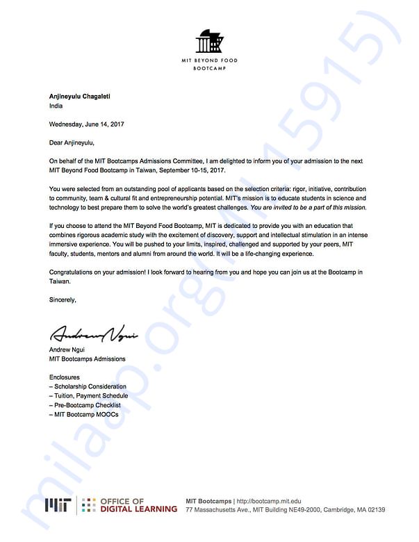 My MIT's Entrepreneurship Bootcamp invitation!!