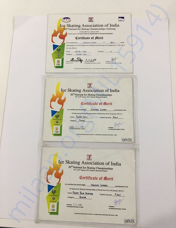 National Skating Championship Certificates