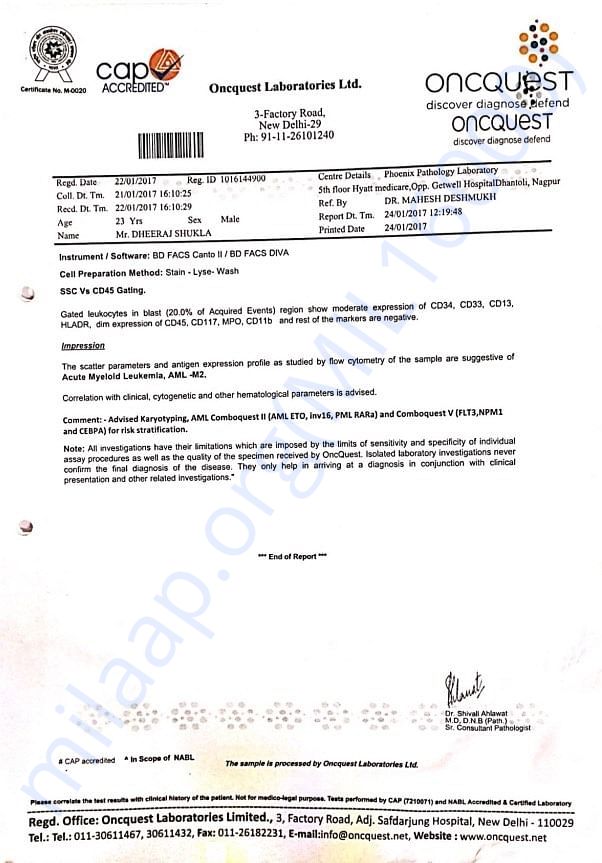 Bone marrow checkup Report