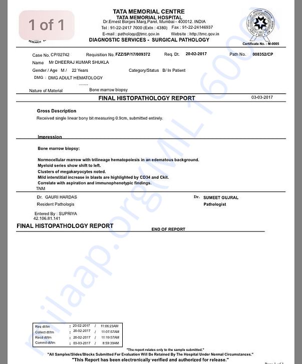 Initial report of tata hospital