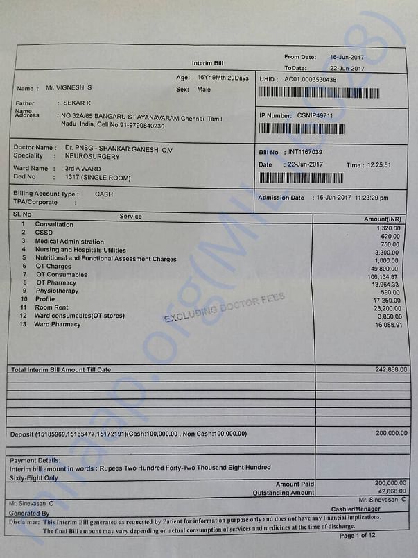 Estimated medical letter from Apollo Hospital