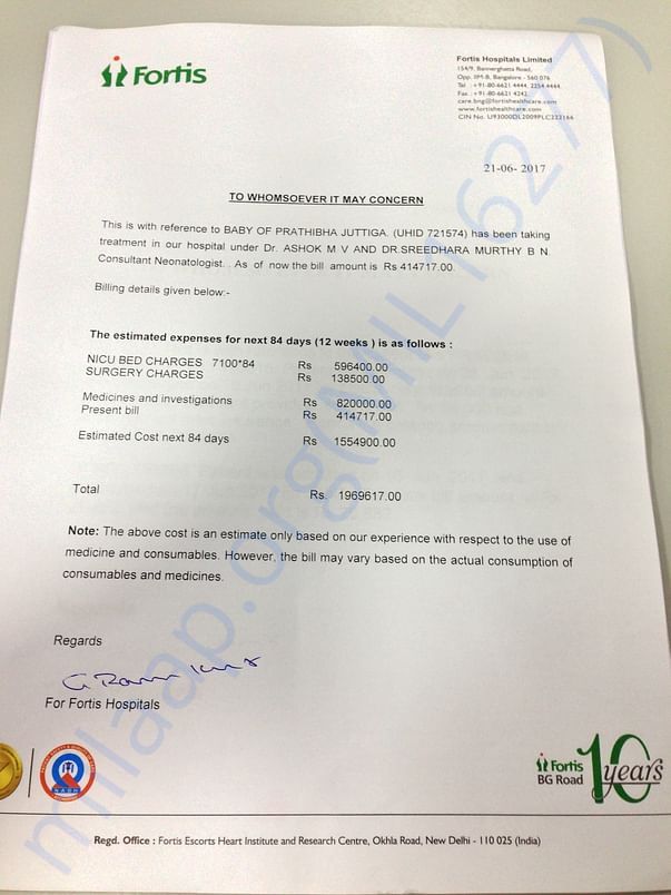 Letter from hospital