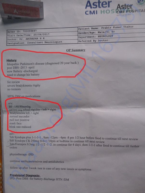 post DBS report from hospital