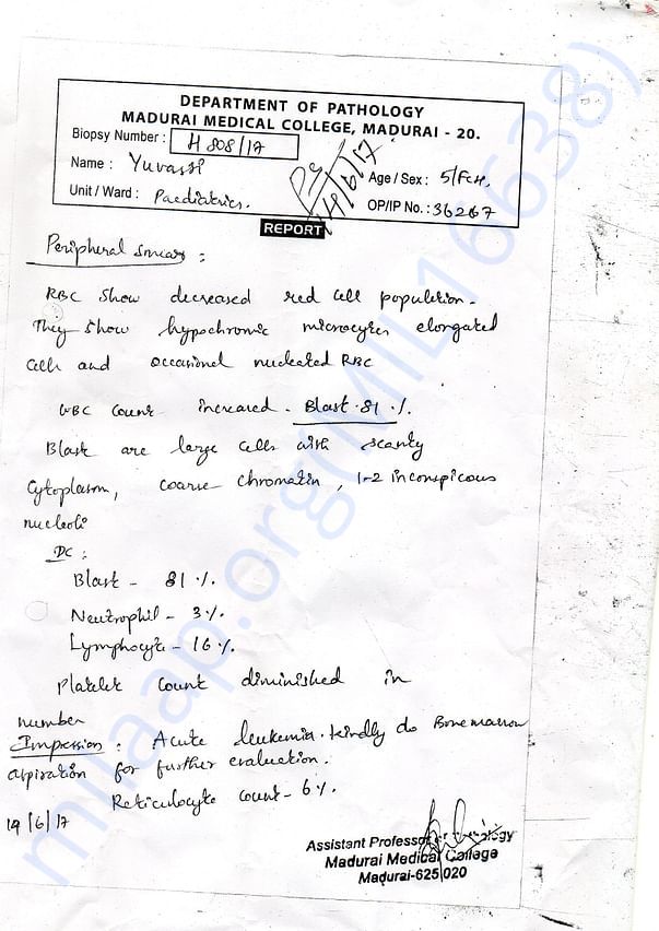 Bone Marrow Biopsy at Madurai Government Hospital