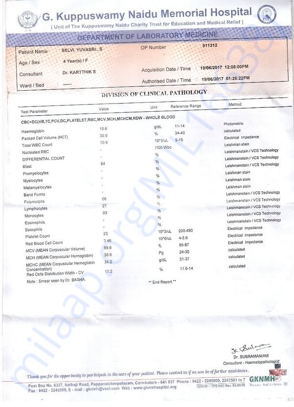 Blood Test at GKN, Coimbatore