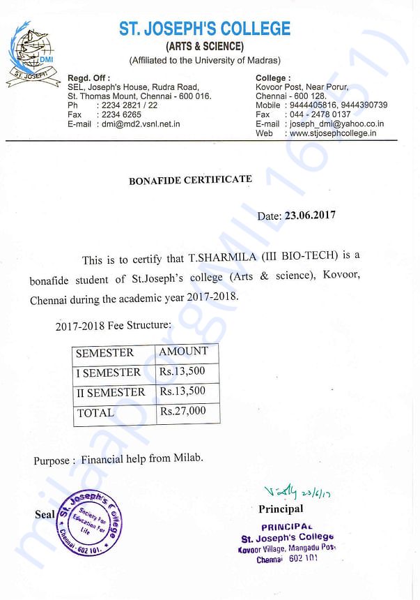 Bonafide certificate