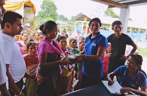 Assam flood relief operation in 2016 at Chirang (Mosquito nets)