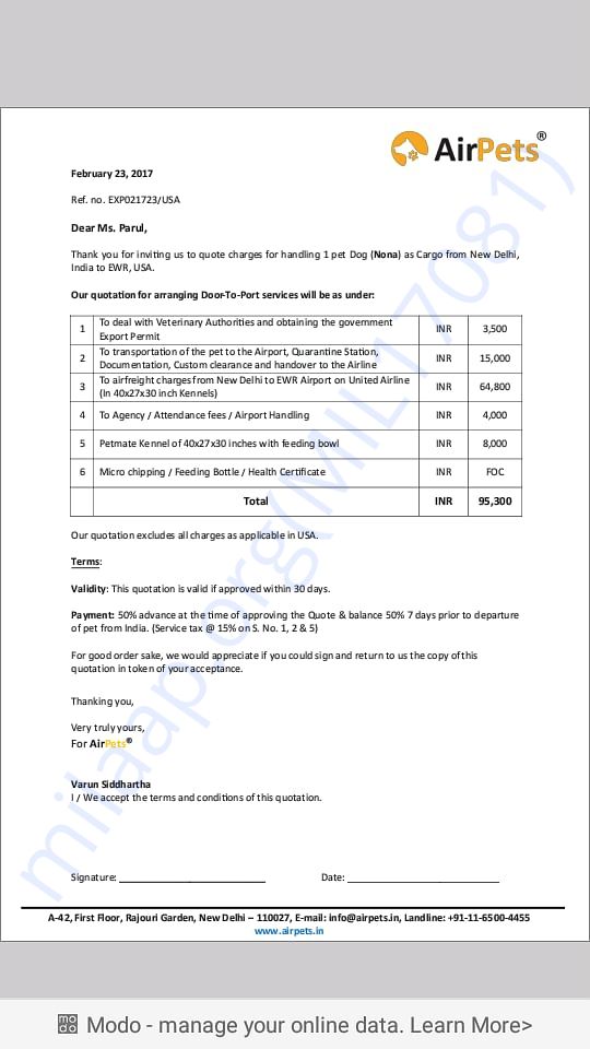 Transport quotation