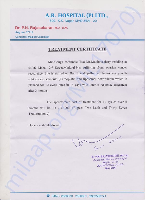 Doctor Certificate and Medical Expenses Estimate Letter