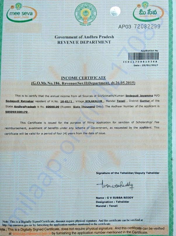 Income certificate