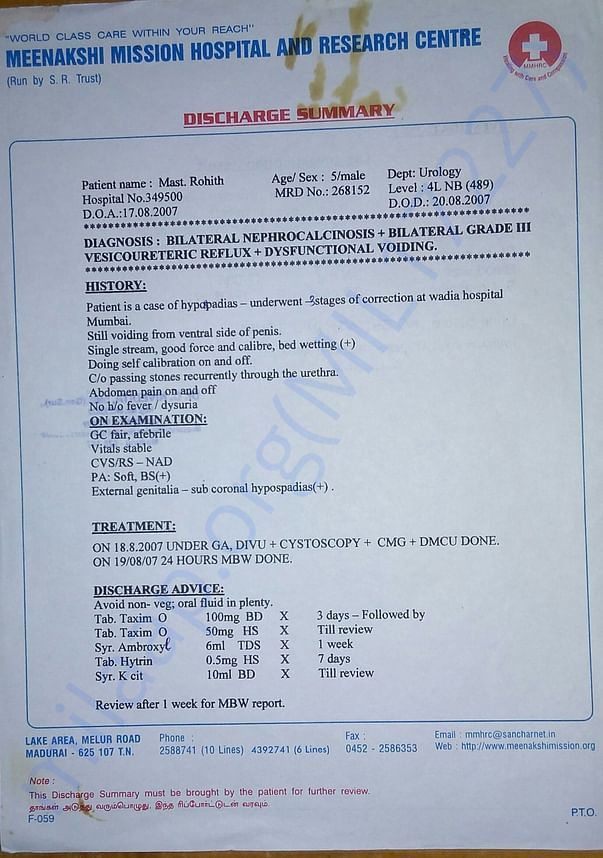 hypospadias 3rd stage done at 2007 Madurai Meenakshi Hospital