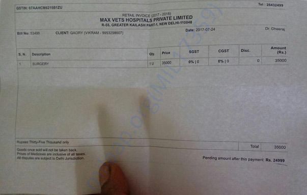 Medical Bill for the surgery