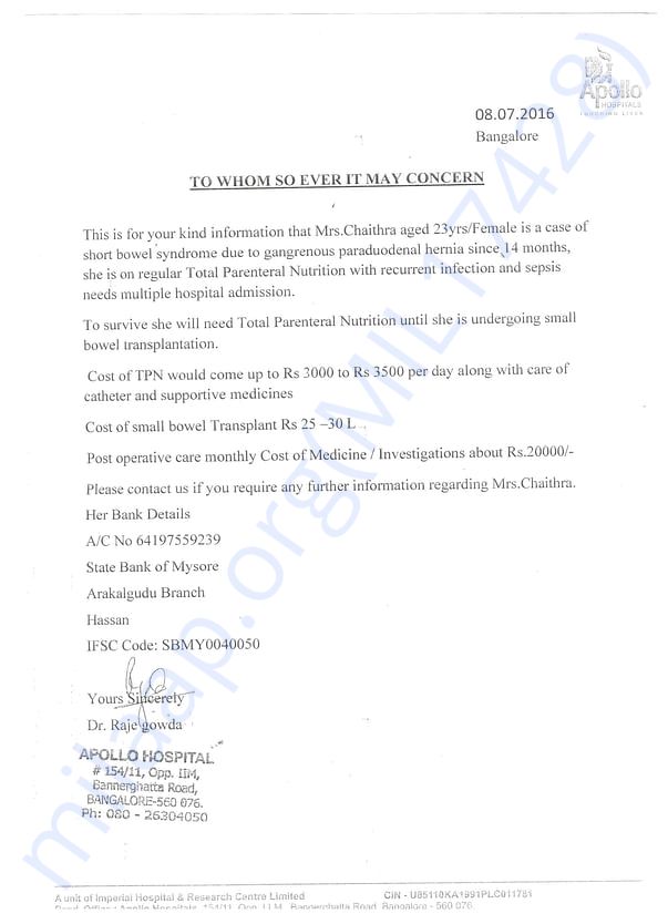 Apollo Hospital Docter Letter