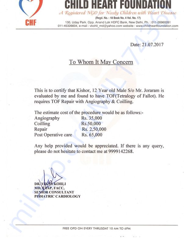 Estimate Letter by treating doctor
