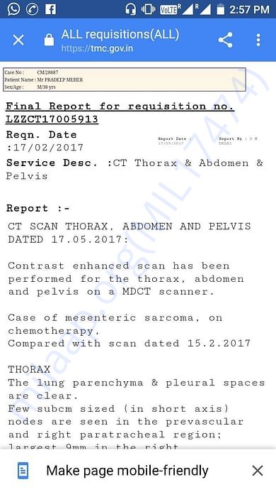 Pradeep's Test Report in Tata Memorial Hospital
