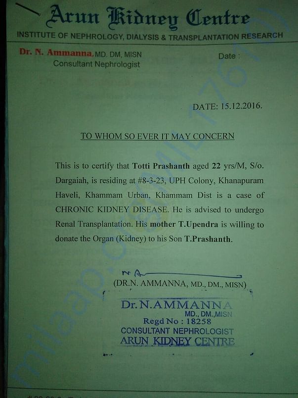 Prashant mother kidney donation NOC